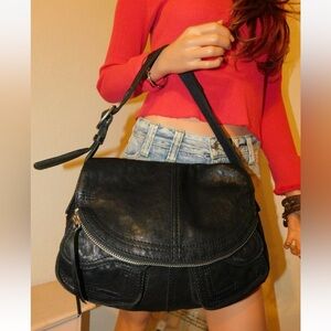 LUCKY BRAND Vintage Y2K 90s 100% Lambskin Leather Stash Hobo Bag